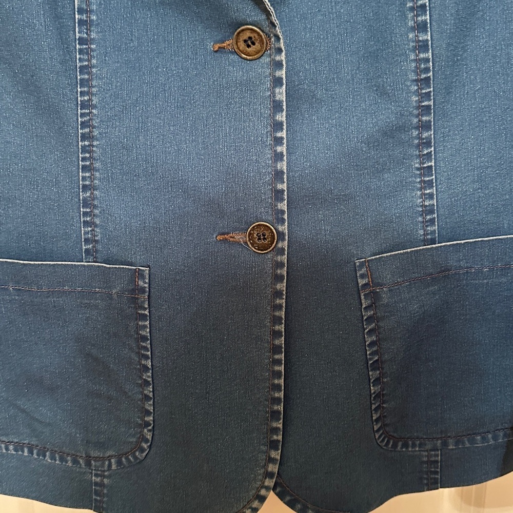 Classic Medium Wash Denim Blazer | Women's Tailored Jean Jacket - Picture 3 of 7